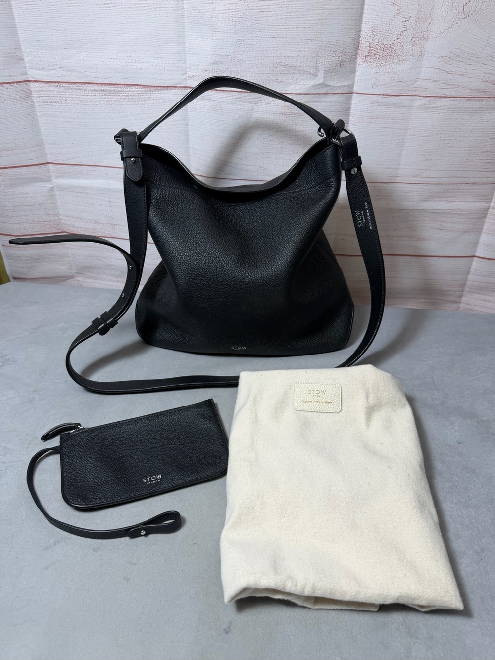 Stow London Curve Bag In Black Leather With Dust Bag